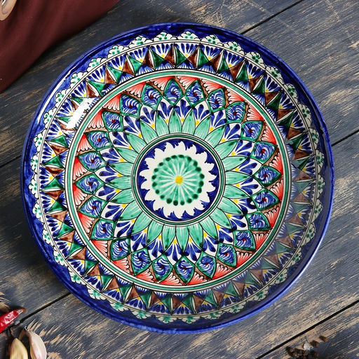 Ляган узбекский Риштанская Керамика «Узоры», d=25 см, синий