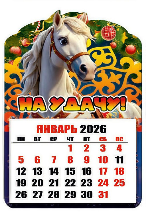 Магнит - календарь отрывной 6,5*10см "Лошадка. На удачу!"