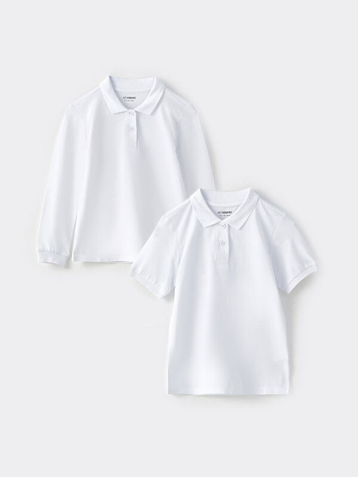 Polo Yaka Basic Pamuklu K?z ?ocuk Ti??rt 2li