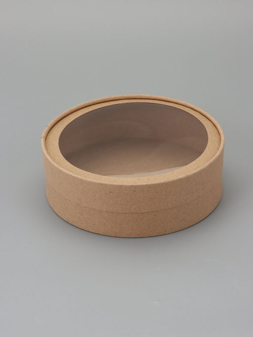 Коробка круглая подарочная завальцованная с окном, крафт, 18×6 см