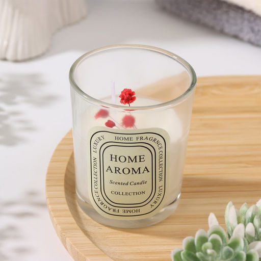 Свеча ароматическая в стакане "Sweet Love", белый чай, цветы МИКС, 5,5х6,5 см