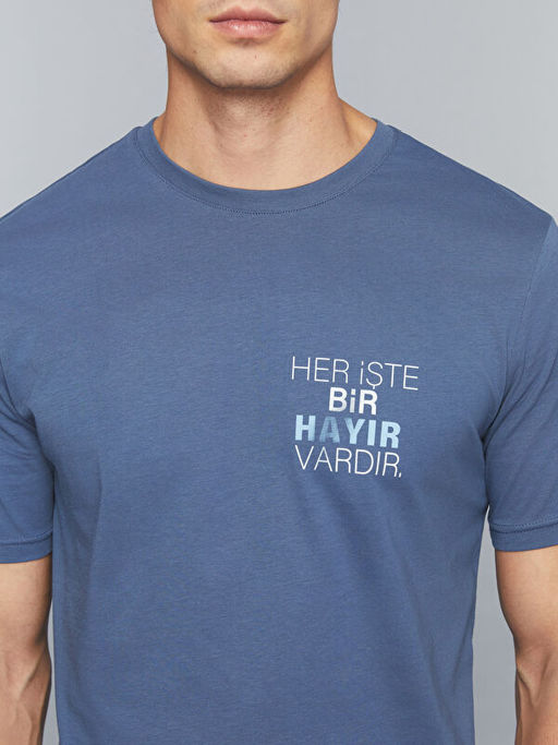 Bisiklet Yaka Slogan Bask?l? Penye Erkek Ti??rt