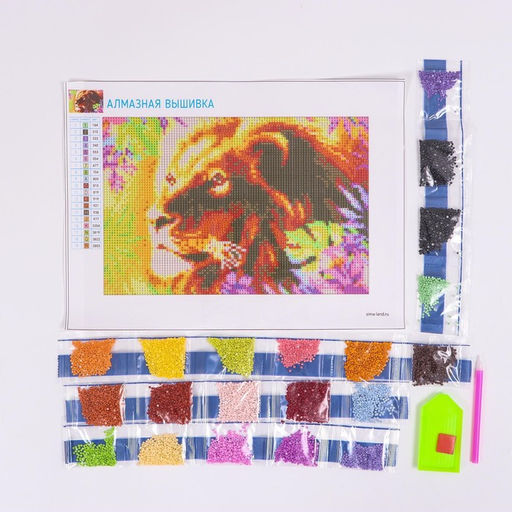 Алмазная мозаика с полным заполнением на холсте «Лев», 20×30 см