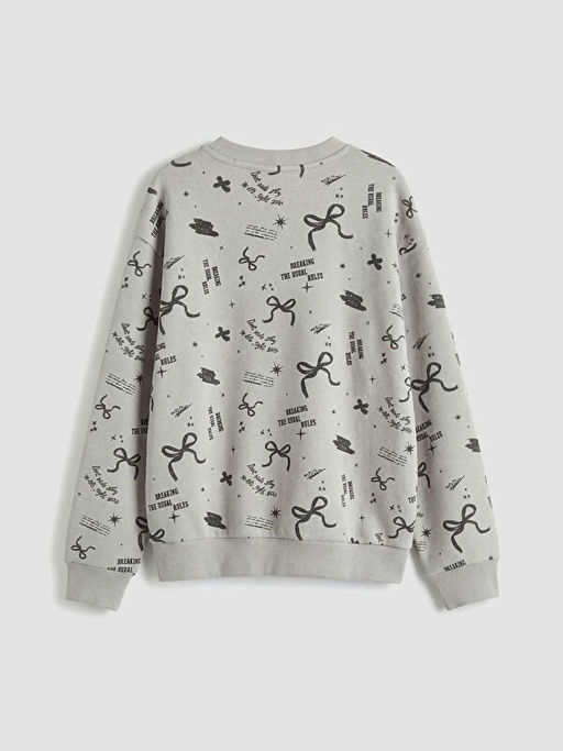 Bisiklet Yaka Bask?l? K?z ?ocuk Sweatshirt