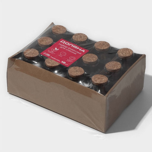 Набор баночек для специй с пробковой крышкой Доляна «Парфе», 180 мл, 11×5 см, 12 шт., стекло