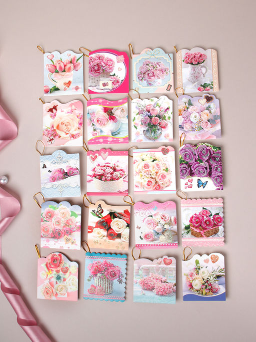 Открытка набор 160 штук Цветы / DE-705 /уп 25/