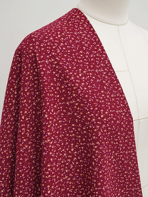 Микровельвет Маленькие лютики на темно-малиновом, ш.1.1м, хлопок-100%, 130гр/м.кв - Купава фото 2