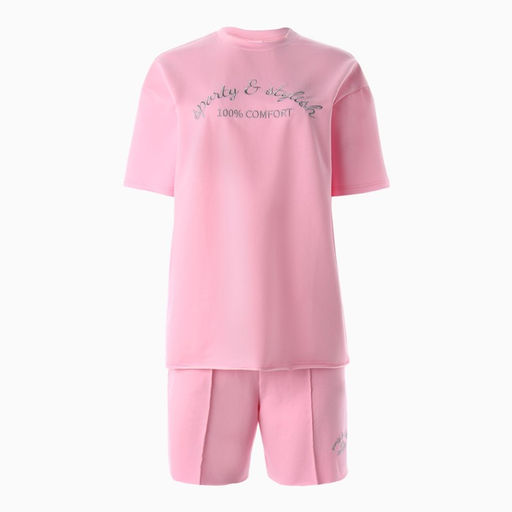 Костюм женский (футболка, шорты) MINAKU: SPORTY & STYLISH, светло-розовый, размер 48