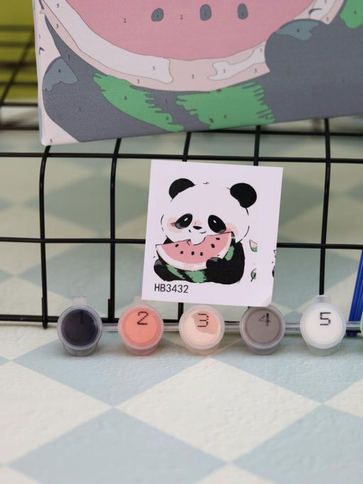 Картина по номерам на подрамнике Draw Me! Panda with watermelon, (20*20 см)