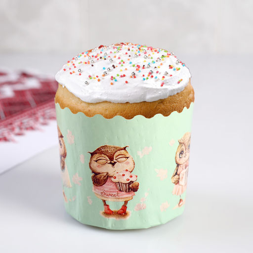 Цена за 20 шт. Форма для выпечки кулича «Совушки», бумага, 7×6 см, зелёная