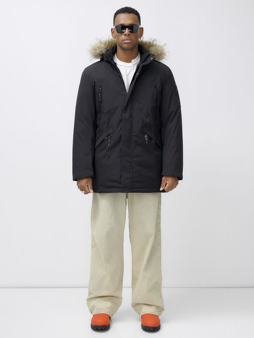 Парка мужская зимняя удлиненная с мехом черного цвета 606_1Ch - Mtforce фото 3