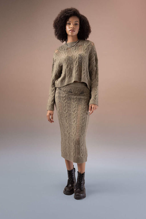 Трикотажная юбка-миди приталенного кроя - Defacto фото 4