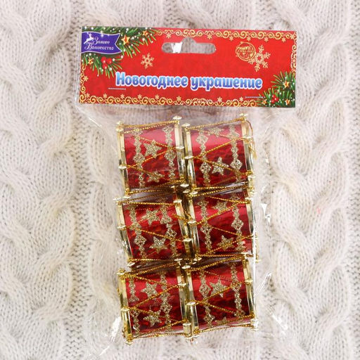 Цена за 2 шт. Ёлочные игрушки 6 шт. Барабан звезда, 3.53.5 см, красный - Зимнее волшебство фото 2