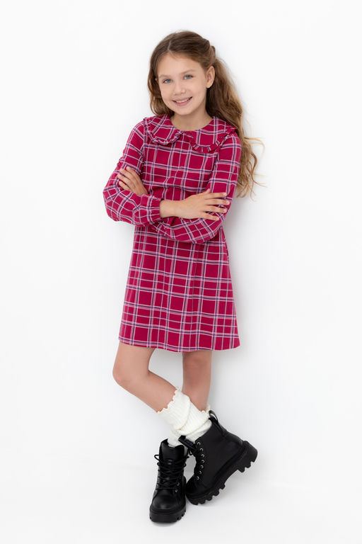 Crockid _ КР 5890/тем.бордовый,шотландская клетка к503 платье для дев
