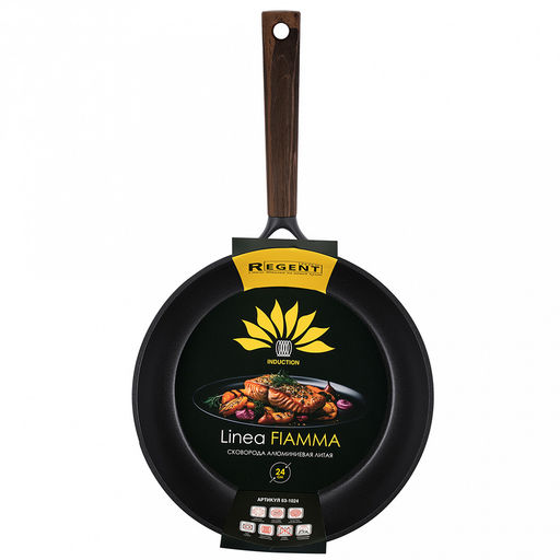 Сковорода с антипригарным покрытием Fiamma д24см, h8,5см, s1,6мм, дно s4,5мм, литой алюминий, бакелитовая ручка с покрытием soft-touch 20,5см, капсульное дно, Regent (Китай) Подходит для всех видов плит, включая индукционную. - Домашняя мода фото 3