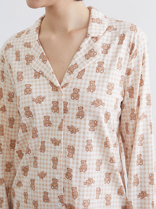 G?mlek Yaka Ay? Bask?l? Kad?n Pijama ?st?