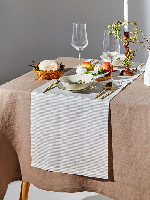 Дорожка на стол «Этель» Straightforward, 40×146 см, лён 100%, плотность 180 г/м², белая/серая