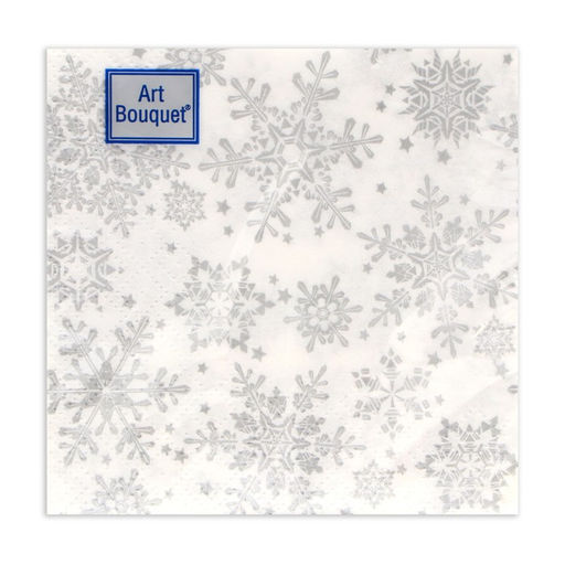 Цена за 6 шт. Салфетки новогодние бумажные Art Bouquet Серебряные снежинки, 2 слоя, 20?20 см, 30 шт.