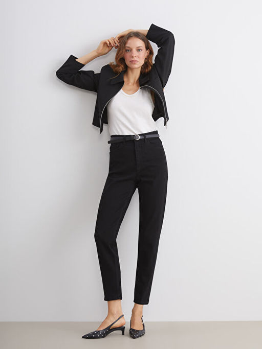 Beli Kemerli Mom Fit Kad?n Jean Pantolon