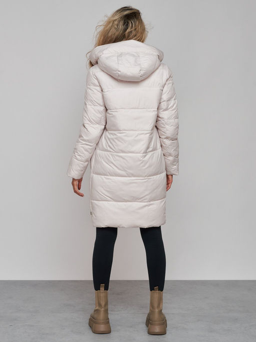 Пальто утепленное с капюшоном зимнее женское бежевого цвета 13332B - Visdeer фото 7