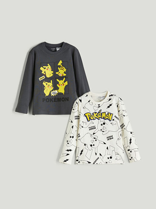 Bisiklet Yaka Pikachu Bask?l? Erkek ?ocuk Ti??rt 2li