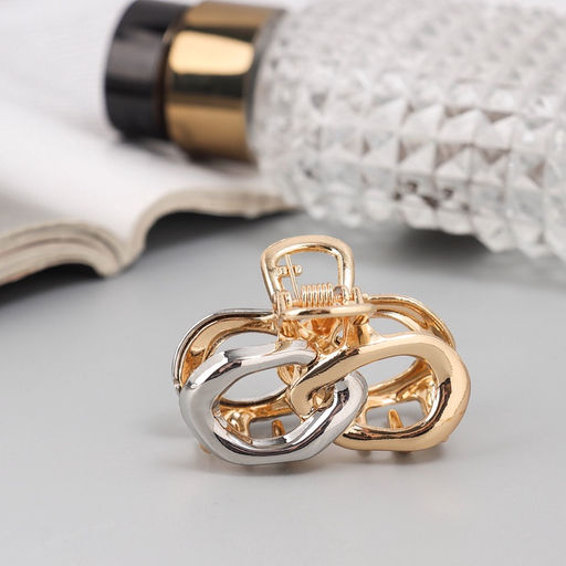 Цена за 6 шт. Крабик для волос «Хизер», звенья, 4.5 см, золото-серебро