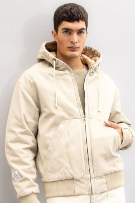 Oversize Genis Kal?p Kapusonlu Mont Fermuarl? Pamuklu Cepli