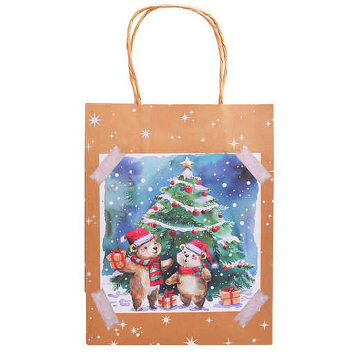 Пакет из крафт-бумаги для сувенирной продукции, с шириной основания 18см, плотность бумаги 150 г/м