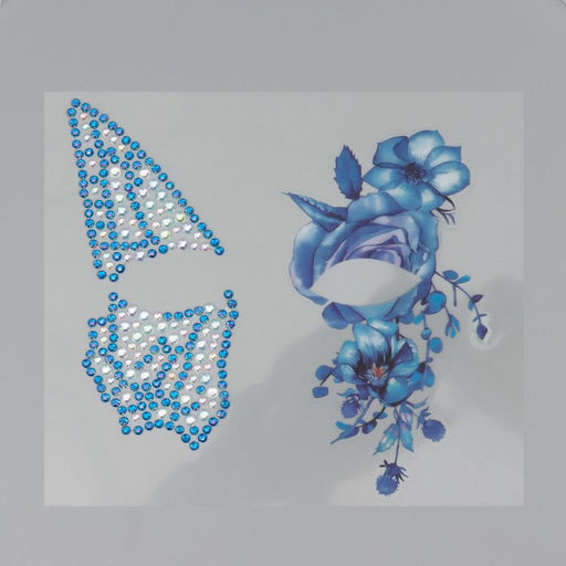 Наклейка - стразы на лицо Крыло бабочки и цветы, 16?17 см