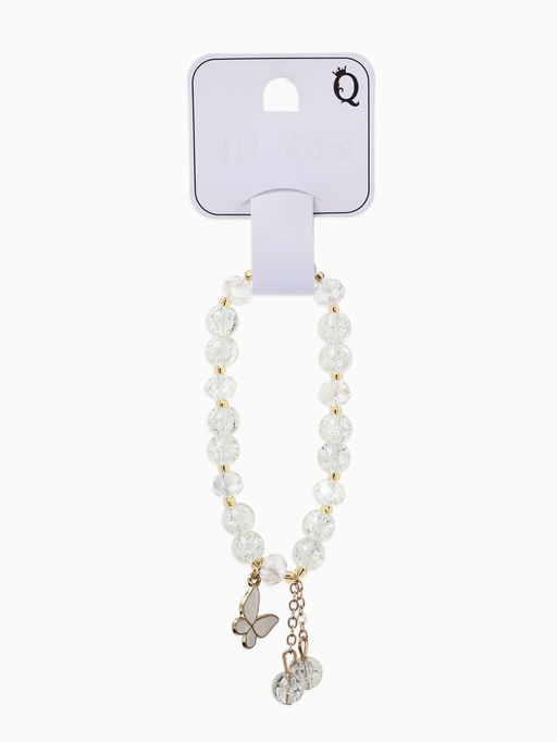 Браслет с подвесками "Сахарный" бабочка, шар №8, цвет белый в золоте