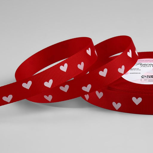 Лента репсовая «Сердечки», 15 мм, 23±1 м, красная, белая №026