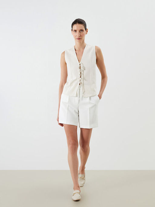 V Yaka Ba?lamal? Keten Kar???ml? Bluz