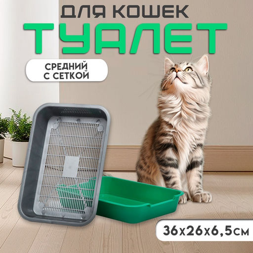 Туалет средний с сеткой 36×26×6.5 см, серый/зелёный