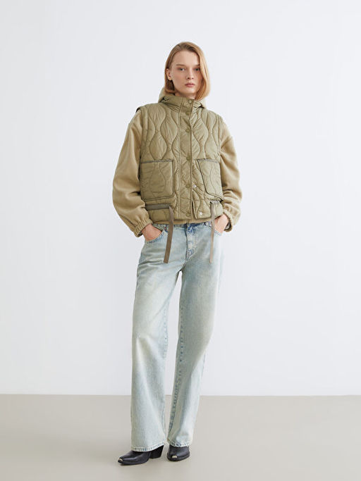 Dik Yaka Kapitone Oversize Kad?n ?i?me Yelek