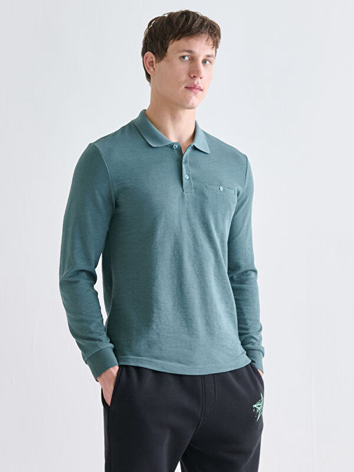 Polo Yaka Uzun Kollu Erkek Sweatshirt