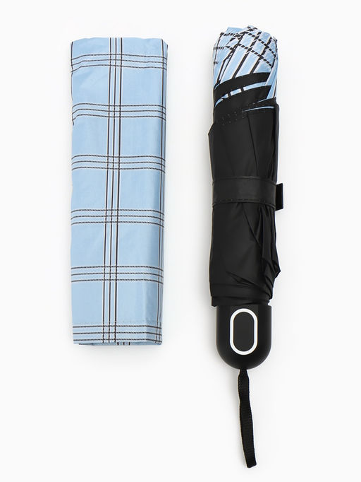 Зонт мех R47/55 8сп 4сл эпонж В/У УФ КЛЕТКА прямая ручка с/рез голубой пакет