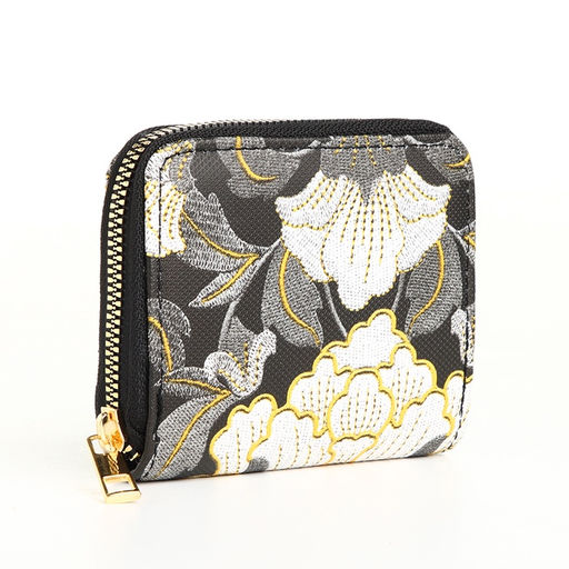 Кошелёк на молнии, с вышивкой, маленький, чёрный