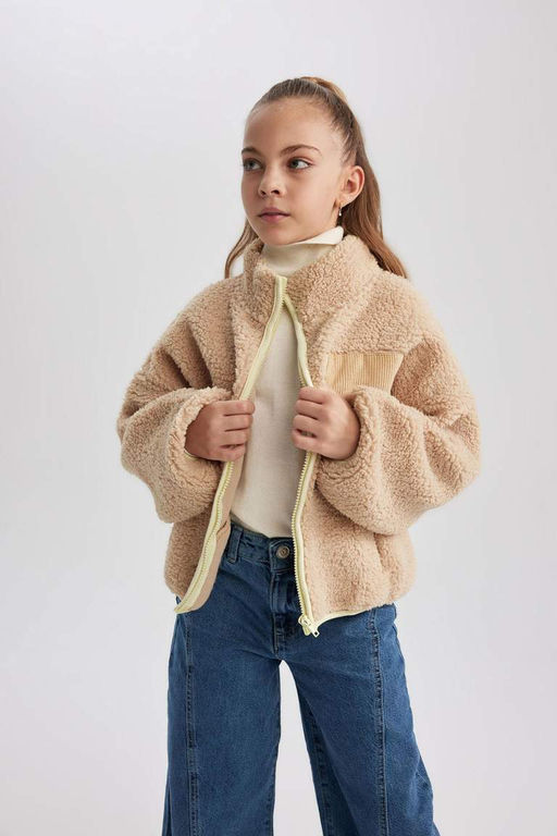 Плюшевый кардиган-бомбер с воротником-студентом для девочек - Defacto фото 6