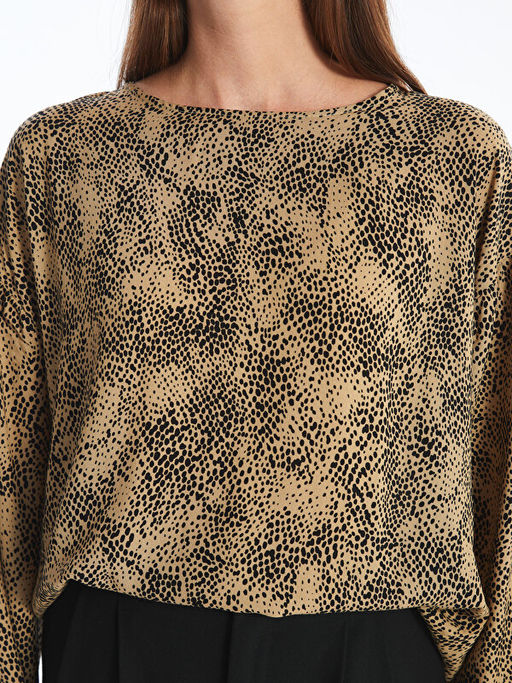 Bisiklet Yaka Desenli Uzun Kollu Kad?n Bluz