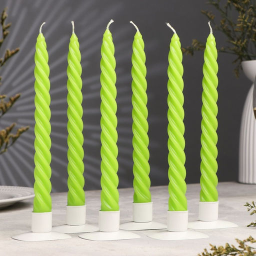 Цена за 2 шт. Свеча витая, 2.3×24.5 см, 5 ч, 50 г, зелёная