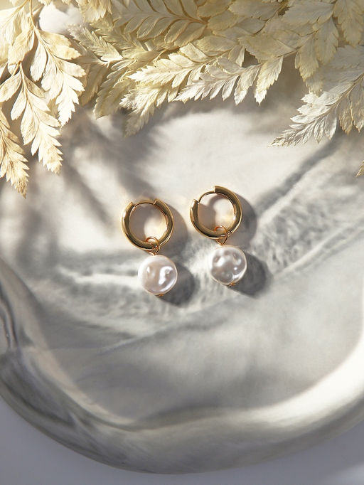 Серьги со съёмным элементом Трансформер жемчужный диск, цвет белый в золоте