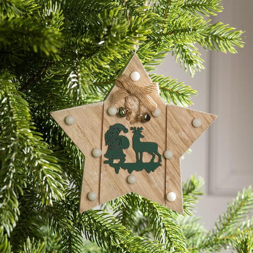 Ёлочная игрушка Звезда с Дедом Морозом и оленем, 16х16х3, от батареек АААx2, свечение тёплое белое - Luazon lighting фото 2