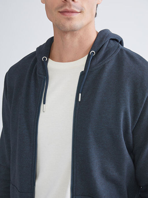 Kap??onlu Uzun Kollu Erkek Fermuarl? Sweatshirt