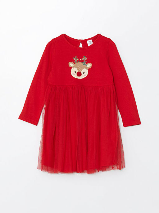 Bisiklet Yaka Y?lba?? Temal? K?z ?ocuk Elbise