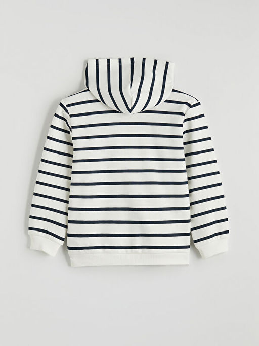 Kap??onlu ?izgili Erkek ?ocuk Fermuarl? Sweatshirt