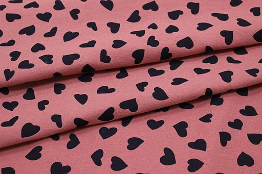 Теплый хлопок Чернильные сердечки на св.кораллово-брусничном, ш.1.5м, хлопок-100%, 150гр/м.кв - Купава фото 5