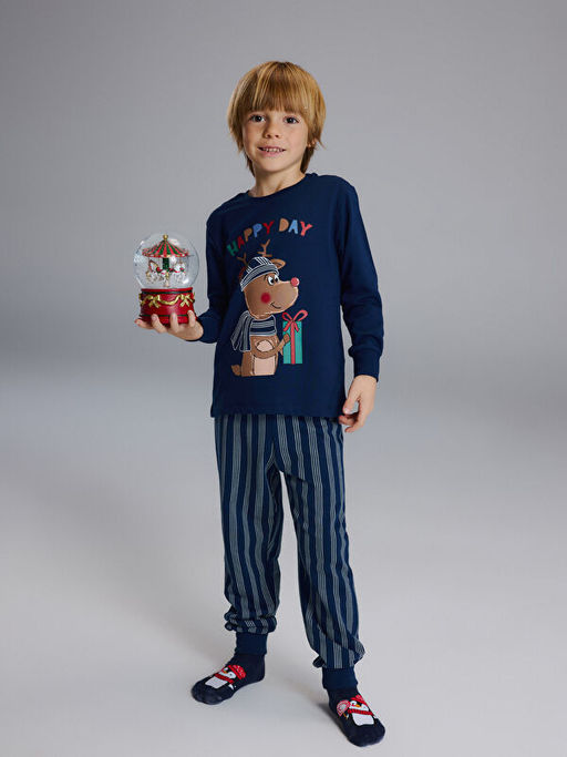 Bask?l? Erkek ?ocuk Pijama Tak?m?