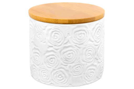 Банка д/хранения 800 мл 12*12*10,5 см Розы с дер. крышк. с сил. упл