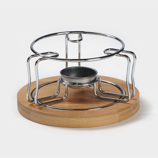 Подставка-подогрев под чайник BellaTenero Эко, на бамбуковой подставке, d=14 см, металл, серебристая