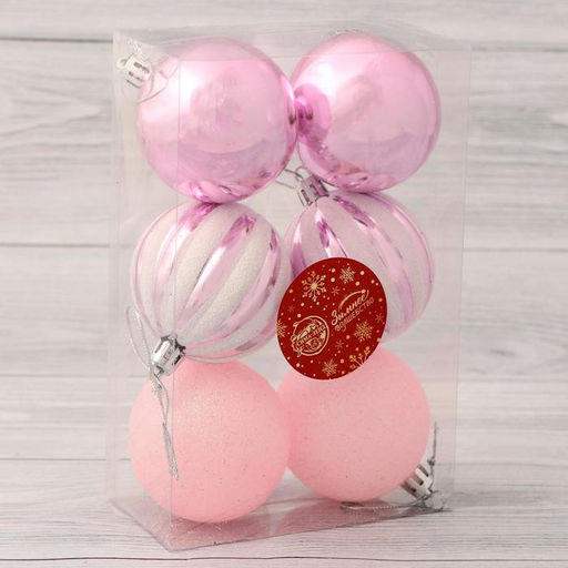 Ёлочные игрушки Глэдис, шары новогодние, d=6 см, набор 6 шт., бело-розовый - Зимнее волшебство фото 2